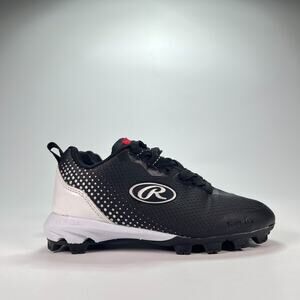 Rawlings Division Low Black White Athletic Lace Up Baseball Cleats Kids Size 10